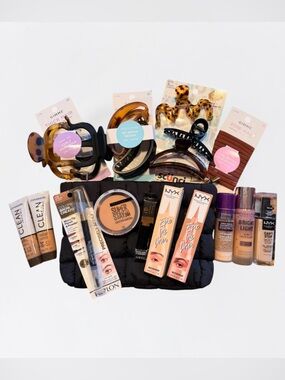Huge Makeup Bundle NYX e.l.f. CoverGirl Hair Clips Bag Beauty Lot NWT
